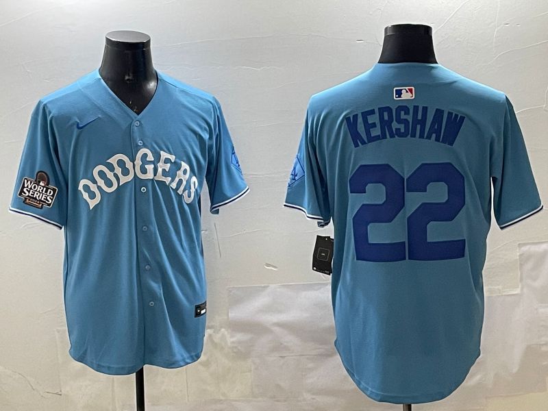 Men Los Angeles Dodgers #22 Kershaw Light Blue Joint Name 2025 Nike MLB Jersey style 15->los angeles dodgers->MLB Jersey